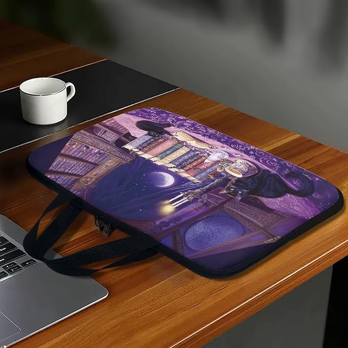 Purple Library Laptop Sleeve Case for Women Men 13 Inch Laptop Protector with Multiple Uses Portable Computer Sleeve Kawaii Cat Tablet Bag Laptop Carrying Case Gifts for Girls