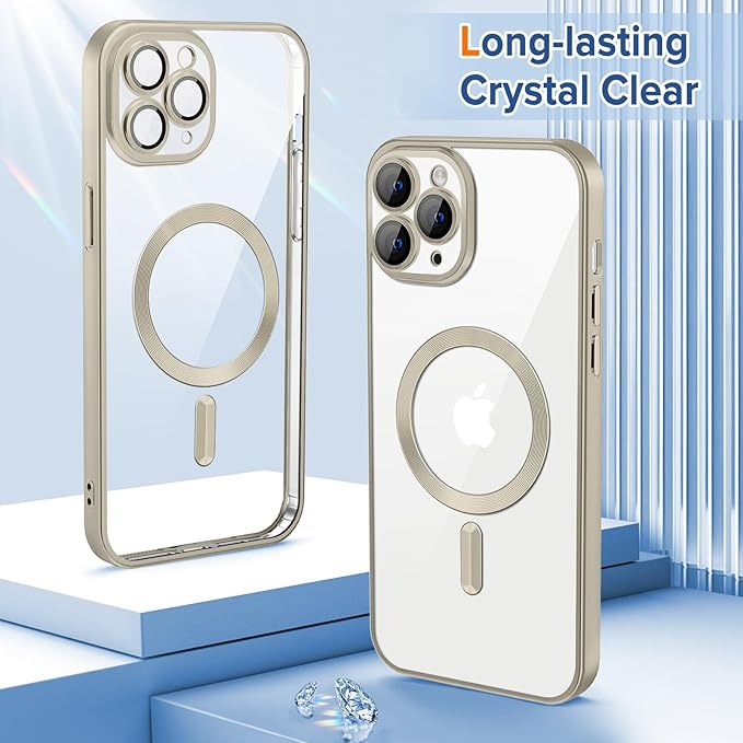 Hython Magnetic Clear for iPhone 11 Pro Max Case with Camera Lens Protector [Compatible with MagSafe] Plating Edge Slim Soft TPU Cover Protective Phone Case for iPhone 11 Pro Max 6.5", Matte Gray