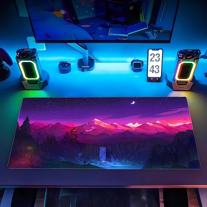 Purple Mouse Pad Pink Desk Mat Gaming Mousepad XXL Computer Pad 31.5 x 15.7 Inch Full Desk Mouse and Keyboard Pad Anime Game Mouse Mat with Stitched Edge Anti-Slip Washable for Office and Home