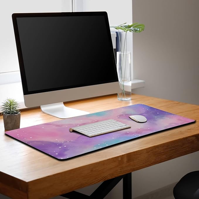 Gaming Pink Mouse Pad Purple Game Mat Big Mouse Pads Desk Mat for Women Computer Mat Pc Gaming Mouse Pad Waterproof Non-Slip Rubber Base 35.4" X 15.7" for Game Office, Starry Sky Cute