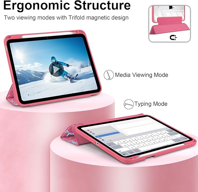 Case for iPad Air 11 inch M4 2026 M3 2025 M2 2024,iPad Air 5th (2022) / 4th (2020) 10.9 Inch Clear Back Shell Lightweight Shockproof TPU Trifold Stand Auto Wake Sleep Cute Cover, Ribbons