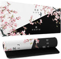Black and White Cherry Blossom Gaming Mouse Pad XL，Extended Large Mouse Mat Desk Pad,Japanese Pink Sakura Death Life Long Non Slip Rubber Base Mice Pad 31.5 X 11.8 Inch