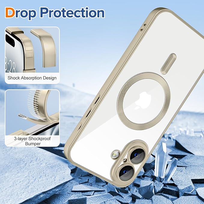 Hython Magnetic Clear for iPhone 16 Plus Case with Camera Lens Protector [Compatible with MagSafe] Luxury Plating Edge Slim Soft TPU Cover Protective Phone Case for iPhone 16 Plus, Matte Gray