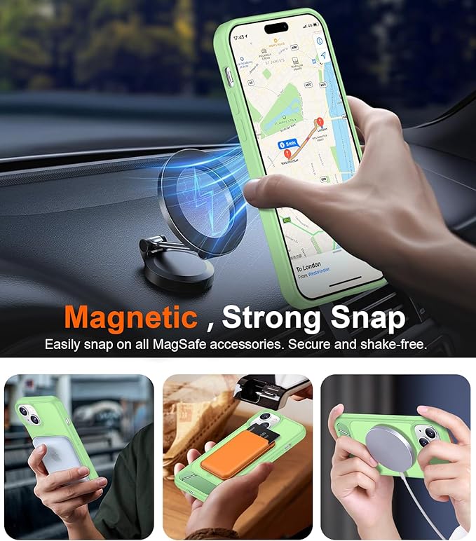 Magnetic Compatible with iPhone 15 Plus Case & iPhone 14 Plus Case, [Built-in Invisible Kickstand][Compatible with MagSafe][Military Grade Shockproof] Slim Translucent Matte Phone Case 6.7"
