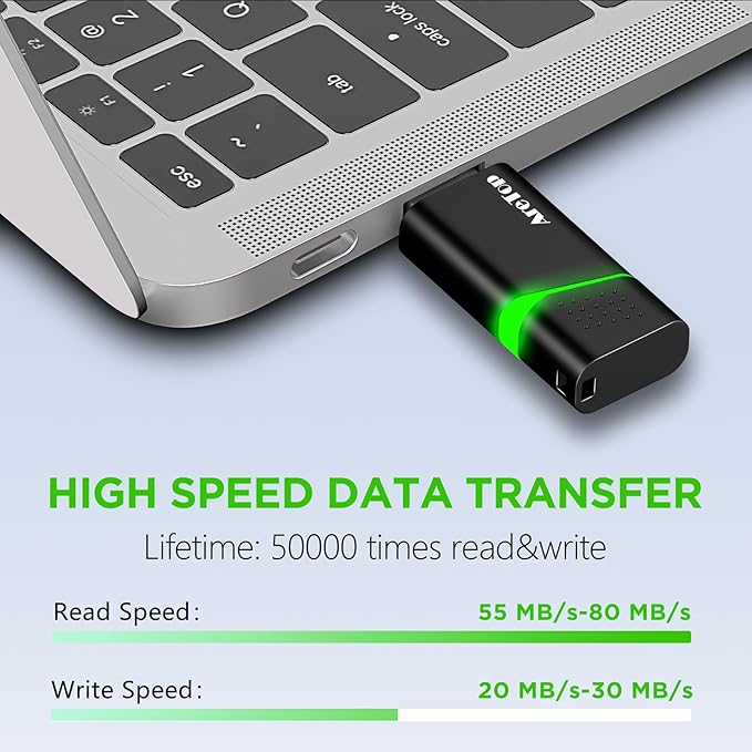 AreTop 64GB Flash Drive with Type C Adapter, Retractable USB 3.0 Thumb Drive Multicolor USB Drive for Date Storage, High Speed Jump Drives with LED Indicator, 64GB 1 Pack (Green)