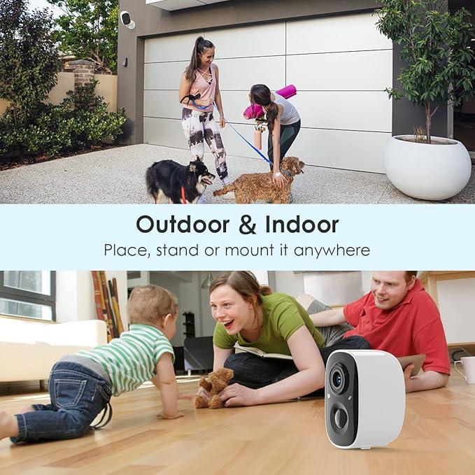 GMK Security Camera Wireless Outdoor, 2K Color Night Vision AI Motion Detection 2-Way Talk Battery Powered WiFi Home Indoor Camera IP65 Weatherproof Webcams Spotlight Siren Alarm Cloud/SD Storage
