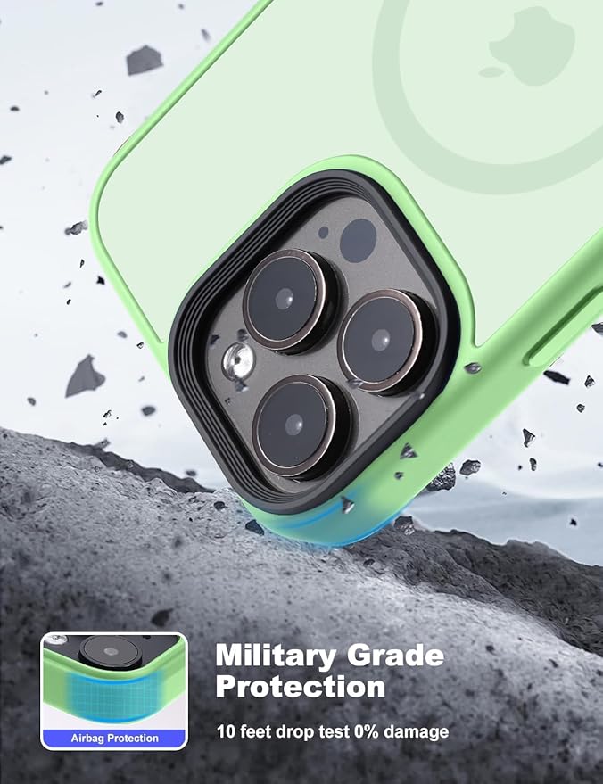 Tigowos for iPhone 15 Pro Max Phone Case Fits MagSafe 10FT Drop Resistant Matte Skin Feeling Back Cover for iPhone 15 Pro Max Case，Matcha Green