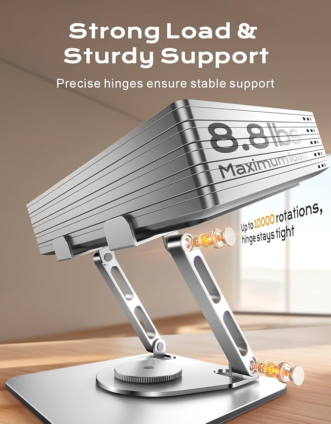 RIWUCT 360° Rotatable Laptop Stand for Desk Adjustable Height, Ergonomic Laptop Riser Holder with Dual-bar Support, Portable Computer Notebook Stand for MacBook Air Pro, Dell XPS, HP (10-16")