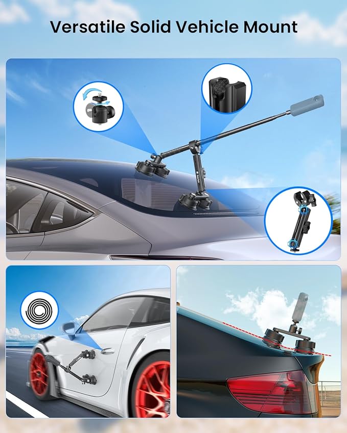 Four Suction Cup Car Mount Kit for Insta360 Car Mount Adjustable Double-Layer Suction Cup for Go pro Action Camera Mounts for insta360 X5 Accessories