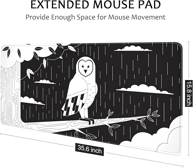 Auhoahsil Ultra Large Gaming Mousepad, XXL Extended Full Size Desktop Matt for Keyboard, Laptop & Computer, 35.5 x 15.7 in, Gothic Black White Owl
