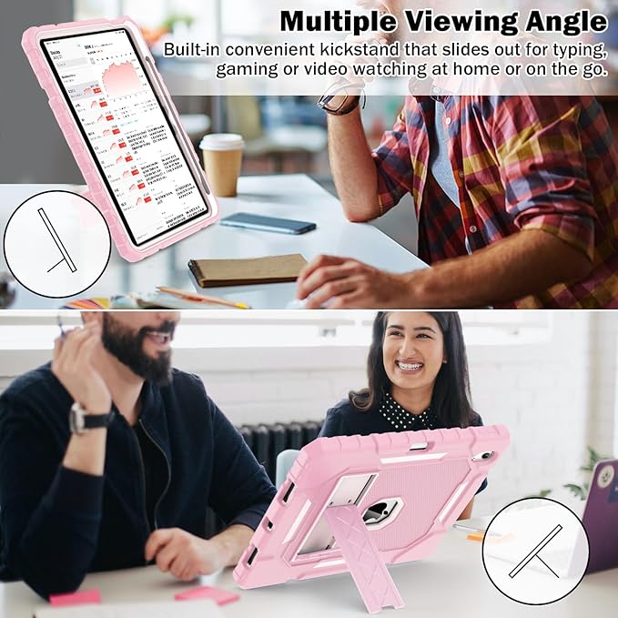 ZoneFoker Case for iPad (A16) 11th/10th Generation 11/10.9 inch 2025/2022, Heavy Duty Military Grade Shockproof Rugged Cover with Pencil Holder/Stand for i Pad 11th / 10 th Gen (Light Pink)