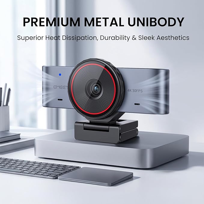 EMEET C960 Ultra 4K Webcam for Mac & PC, 1/1.5" Large Sensor, Metal Body, 0.2s Autofocus, DRC, Whiteboard Mode, Built-in Privacy Cover, 2 Mics, USB Webcam 4K for Meetings, Streaming & Content Creation