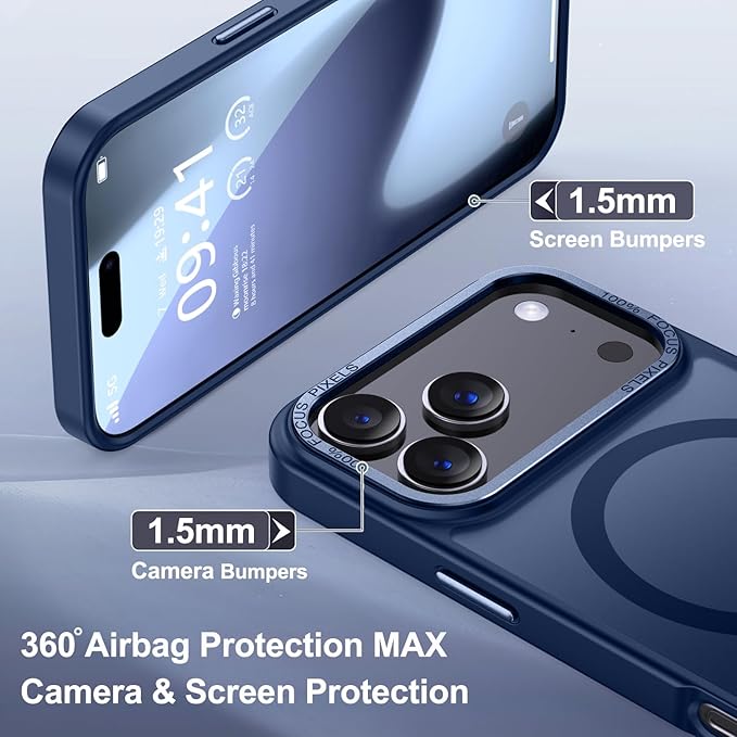 Newfuture Magnetic for iPhone 17 Pro Max Case [Compatible with Magsafe] [Military Grade Drop Protection] Translucent Matte Anti-Scratch Shockproof Protective Phone Cover 6.9 Inch, Navy Blue