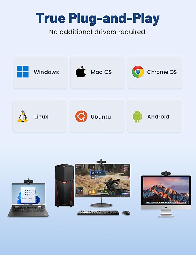 RUWBY UHD 4K Webcam with Built-in Dual Mics, Wide-Angle Lens, Privacy Cover, Tripod Stand, Autofocus Computer Camera, Plug and Play for Desktop PC or Laptop