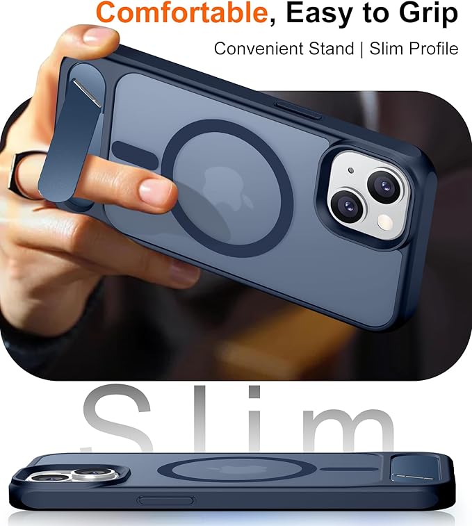 Magnetic Compatible with iPhone 15 Plus Case & iPhone 14 Plus Case, [Built-in Invisible Kickstand][Compatible with MagSafe][Military Grade Shockproof] Slim Translucent Matte Phone Case 6.7"