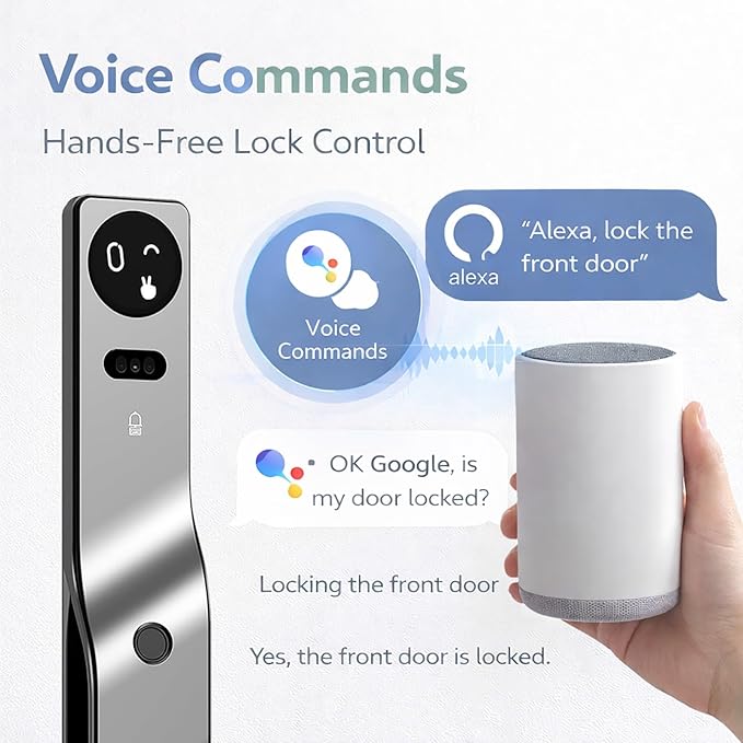 Zonixtec 3D Face Recognition Smart Lock with Camera, AI Palm Vine & Biometric Fingerprint Entry, Tuya App Remote Control, Digital Touchscreen Keypad, 6068 Mortise, Gray Aluminum Alloy