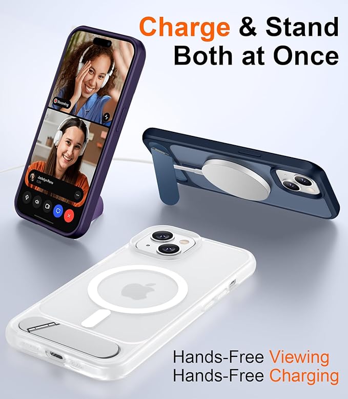 Magnetic Compatible with iPhone 15 Plus Case & iPhone 14 Plus Case, [Built-in Invisible Kickstand][Compatible with MagSafe][Military Grade Shockproof] Slim Translucent Matte Phone Case 6.7"