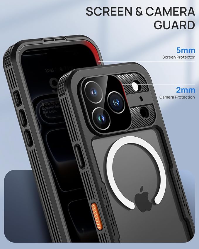 Lanhiem Magnetic for iPhone 17 Pro Case, Built-in Privacy Screen Protector, IP68 Waterproof Dustproof Case, Compatible with MagSafe, Anti-Spy Full Body Phone Case for iPhone 17 Pro 6.3", Black