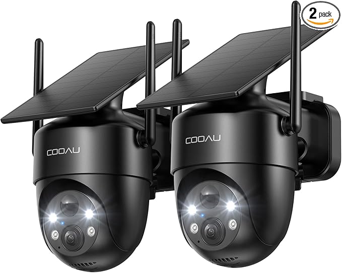 COOAU Cameras for Home Security, 2K 360° Solar Security Cameras Wireless Outdoor, Low-Light Rechargeable, Easy to Install, Surveillance Cam with AI Smart Detection,Color Night Vision,Two-way Audio