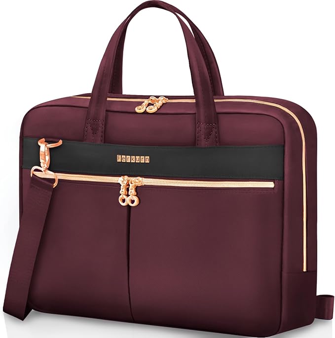 Ferkurn Laptop Bag Case Women Men Computer Bag Compatible with MacBook/HP/LG/Dell, Shoulder Strap Slim Carrying Messenger Briefcase, Wine Red, 14 Inch