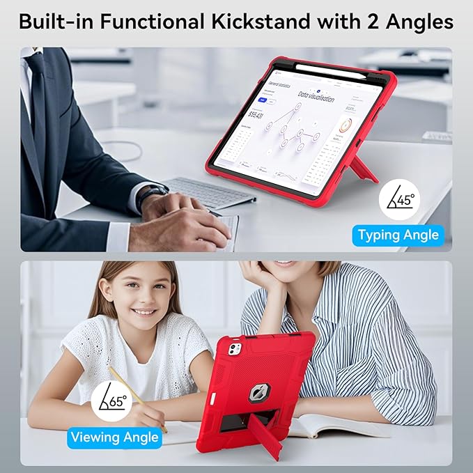 Case for iPad Pro 13 Inch Case (M5 2025/ M4 2024) with Pencil Holder, Built-in Stand, Military Grade Shockproof Protective Cover for iPad Pro 13" 8th/ 7th (Red)