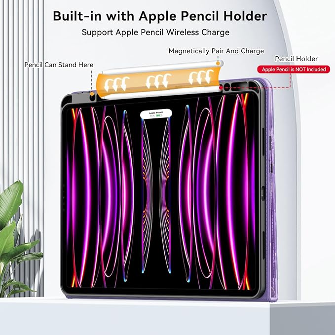Zonefoker Case for New iPad Pro 12.9 inch 6th/5th/4th/3rd Generation 2022/2021/2020/2018, 12.9'' ipad Pro Leather Folio Protective Cover 6/5/4/3 Gen with Pencil Holder, Auto Wake/Sleep, Marble Purple
