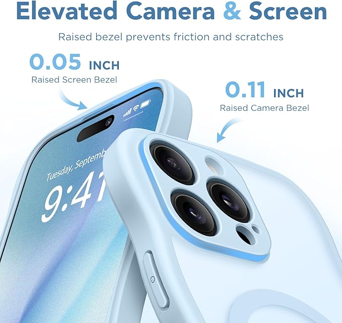 CAPRARO for iPhone 16 Pro Max Case for Women Girls, Upgraded [Full Camera Protection] [Compatible with MagSafe] Cute Wave Translucent Matte Phone Case for iPhone 16 Pro Max, Light Blue