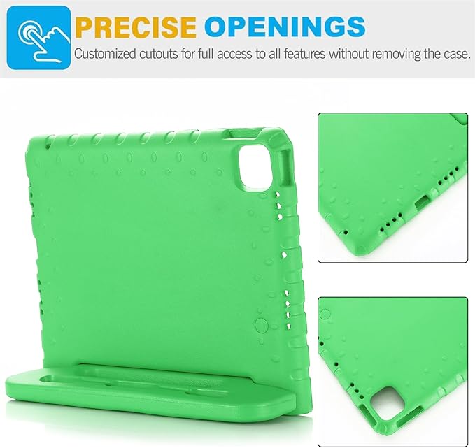 Kids Case for iPad Pro 11 inch M5/M4 (2025/2024) with Pencil Holder/Convertible Handle Stand Shockproof Slim Lightweight Cute Soft EVA Heavy Duty Rugged Kickstand Cover for Children, Green