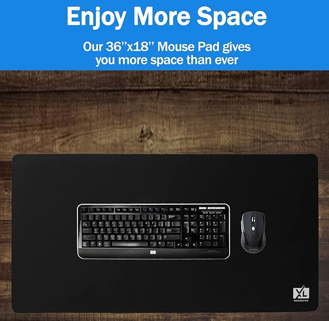 XL Mouse Pad 2XL Huge Extra Large Gaming Mousepad for Full Desk - Super Thick Nonslip Rubber Base and Waterproof Desktop Keyboard Extended Mouse Mat (Black, 2XL (36''x18''))