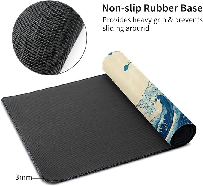 Japanese Sea Wave Extended Large Mouse Pad for Desk, 48"x24" Big Gaming Mouse Pads with Stitched Edges, Non-Slip Rubber Base Computer Desk Mat Mouse Mat for Home Office Work