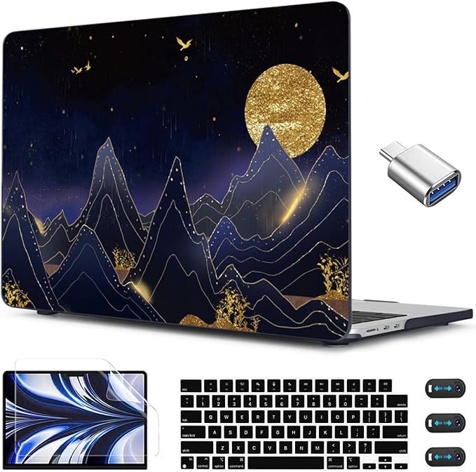 CISSOOK Compatible with MacBook Air 13.6 inch Case 2022 2024 2025 2026 Release Model A2681 A3113 A3240 A3449, Plastic Hard Shell Case with Keyboard Cover for MacBook Air 13.6 M2 M3 M4 M5, Gold Moon