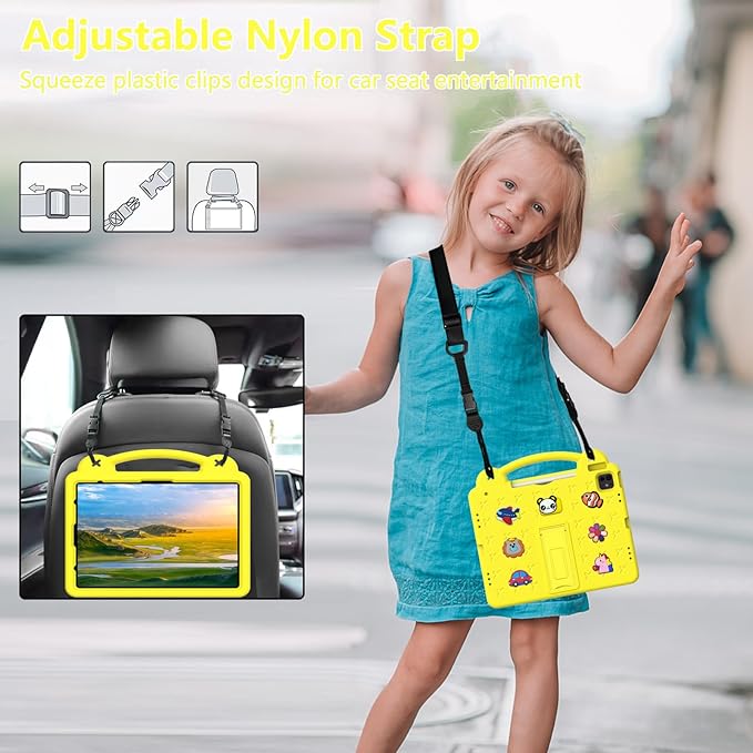 AKABEILA Compatible with ONN 10.1(GEN3) 2022(1000071485)/Amazon Fire HD 10(2021/2023)/Fire HD 10 Plus(2021/2023) Tablet Case, Kids Case with Shoulder Strap & Stand Handle Yellow