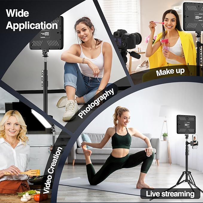 LED Video Light Kit, 2800-7000K Dimmable Studio Lighting with Tripod Stand & Phone Holder, 73” Adjustable Height for Video Recording, Live Streaming, YouTube, Photography，2-Pack