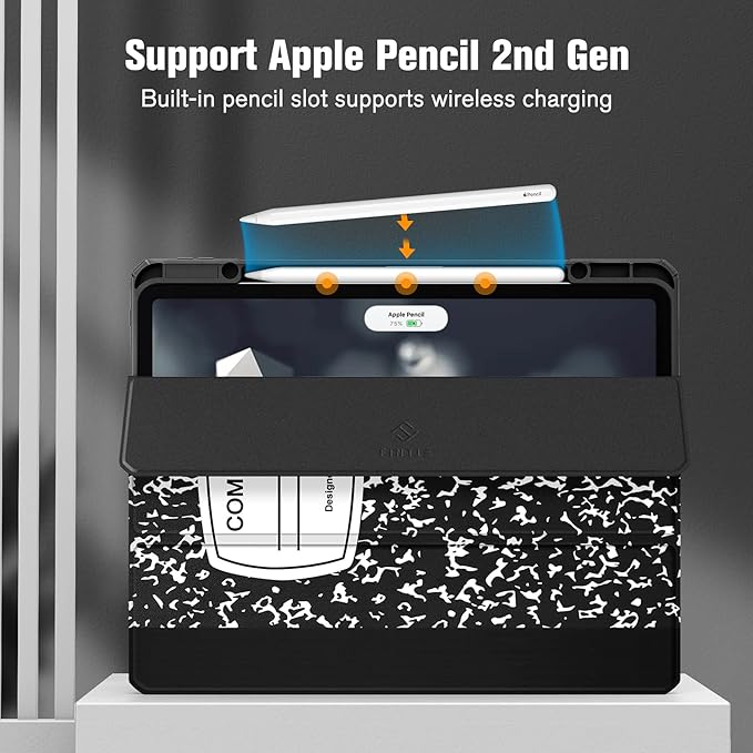 Fintie Hybrid Slim Case for iPad Pro 12.9-inch 6th Generation 2022, [Built-in Pencil Holder] Shockproof Cover w/Clear Transparent Back Shell, Also Fit iPad Pro 12.9" 5th/4th/3rd Gen, Composition Book