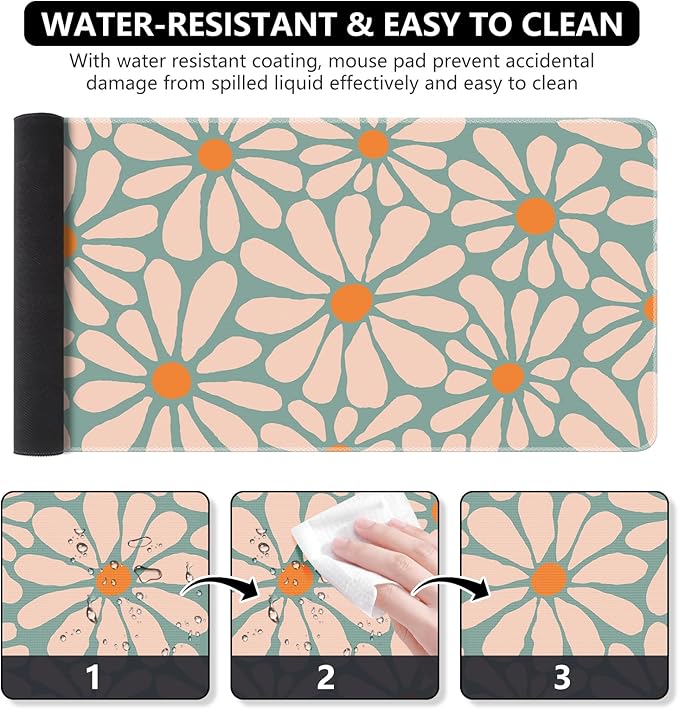 iCasso Desk Mat, XXL Large Mouse Pad, Anti-Slip Big Mousepad with Stitched Edges, Work & Gaming (Green Floral)