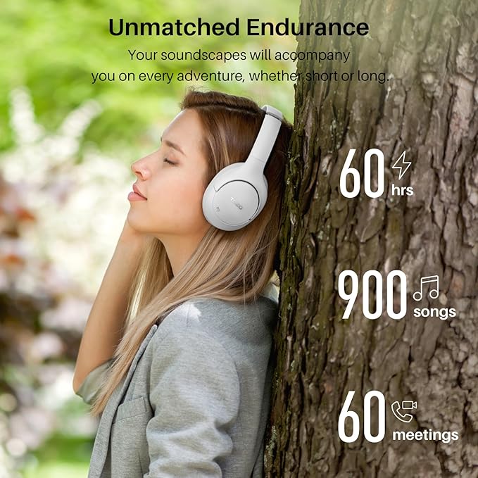 TOZO HT2 Hybrid Active Noise Cancelling Headphones, Wireless Over Ear Bluetooth Headset, 60H Playtime, Hi-Res Audio Custom EQ via App Deep Bass Comfort Fit Ear Cups, for Home Office Travel