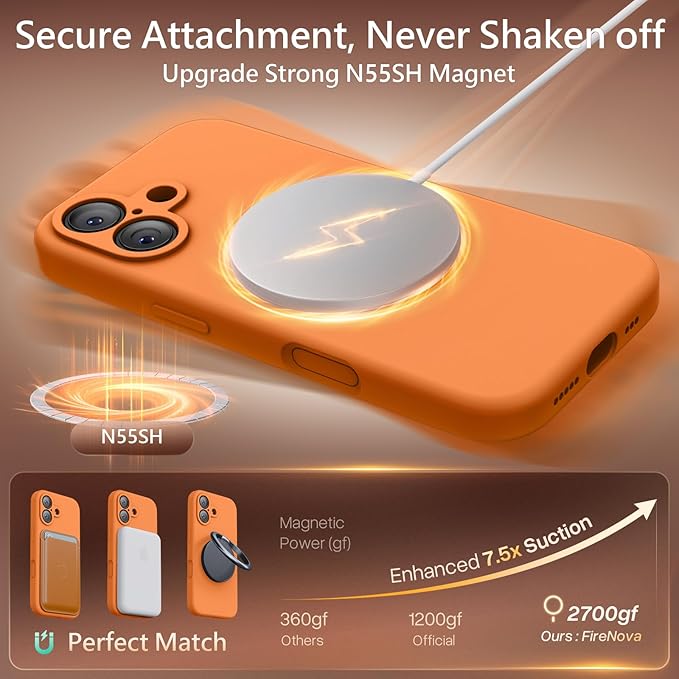 FireNova Magnetic for iPhone 17 Case, Compatible with MagSafe, [Integrated Silicone Camera Control Button] [Camera Protection] Anti-Scratch Microfiber Lining Phone Case, 6.3", Orange