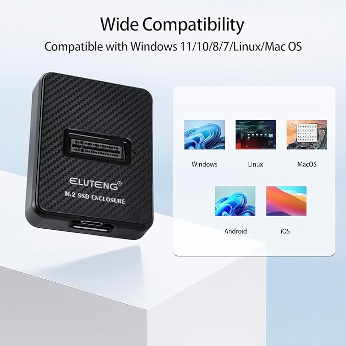 ELUTENG M.2 NVMe SSD Docking Station, 10Gbps USB-C & USB-A PCIe SSD Reader, 2-in-1 Cable, B+M Key Compatible, Fits 2230/2242/2260/2280 SSD, No SATA/mSATA Support, Black
