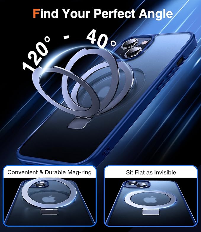 Chicfun 3-in-1 [Magnetic+Kickstand+Ring Holder] for iPhone 14 Plus Case with Stand Ring Holder， Compatible with MagSafe, Military Shockproof Kickstand Phone Case iPhone 14 Plus Cover Blue