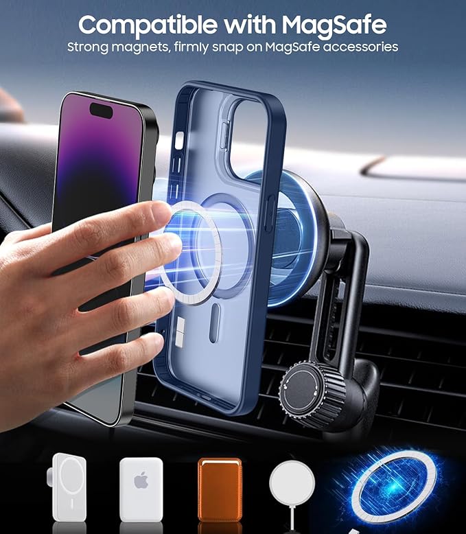 TOBOVON for iPhone 14 Pro Case, Compatible with MagSafe, Built-in Camera Ring Stand, with Individual Camera Cover, Translucent Matte Military-Grade Drop Protection Magnetic Case, Blue