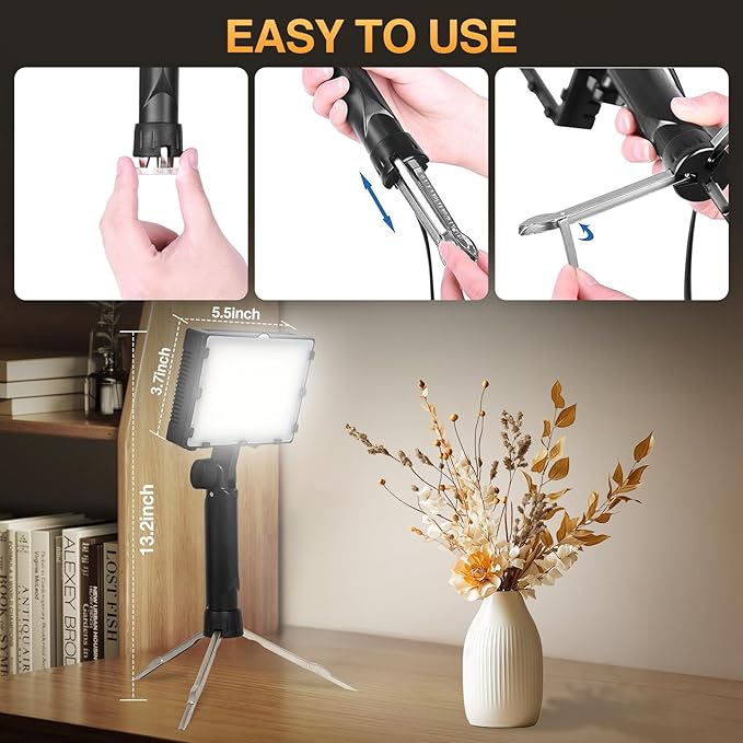 EMART 60 LED Continuous Portable Photography Lighting Kit for Table Top Photo Camera Video Recording Studio Light Lamp with Adjustable Tripod Stand & Color Filters - 2 Packs