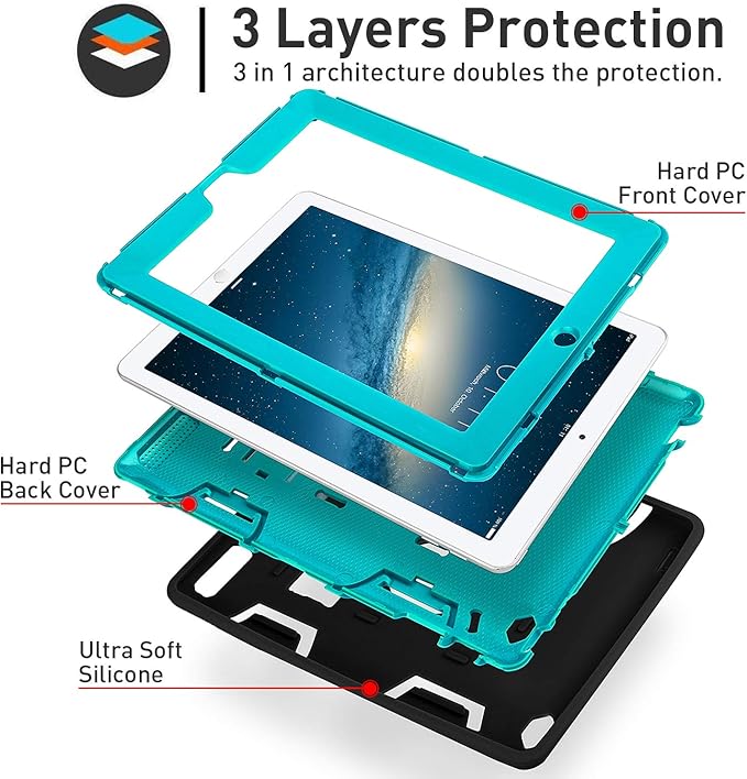 AICase iPad Pro 12.9" Case, Heavy Duty Hybrid Shockproof Hard Case Cover Rubber Stand for 2017(A1670/A1671) Apple iPad Pro 12.9 inch (Black/Mint Blue) (1st Gen/2nd Gen 2015/2017)