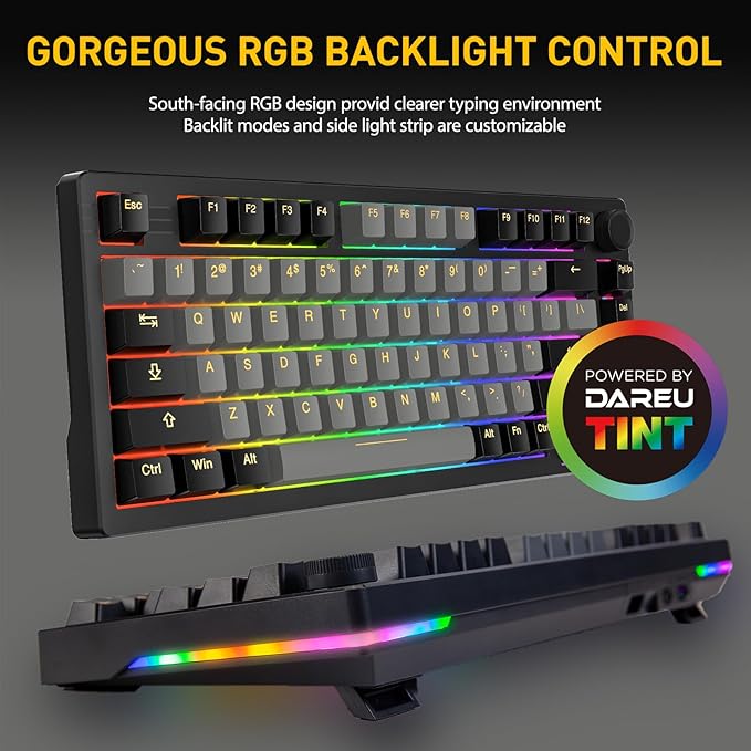 DAREU EK75PRO Wireless Mechanical Gaming Keyboard,75% Hot Swap Creamy Keyboard with Knob,RGB Backlit,Gasket Custom Structure,PBT Keycaps,2.4Ghz/BT5.1/USB-C, for Win/MAC