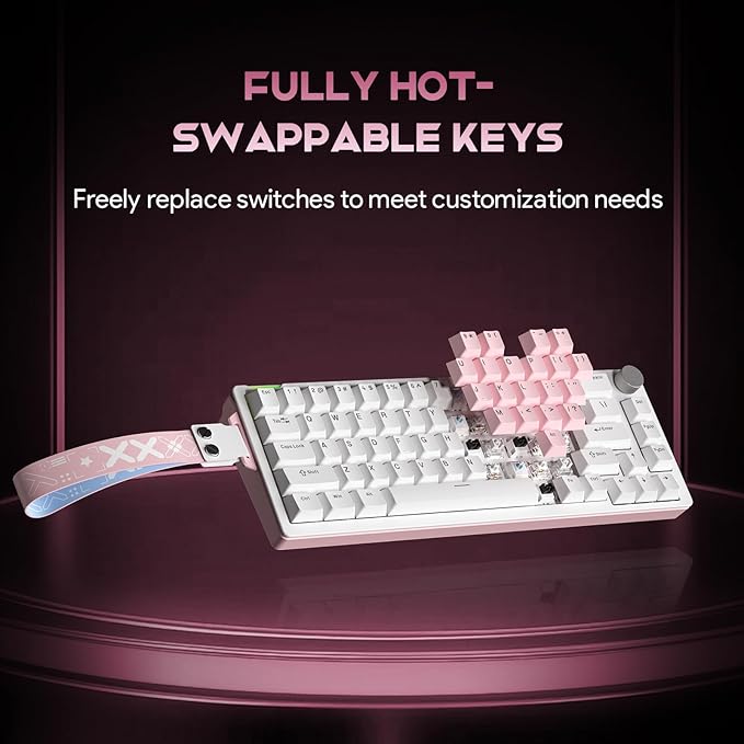 68% Wired Gaming Keyboard with Volume Knob, RGB Backlit, Mechanical Keyboard Gasket Mount with PBT Keycaps,8000 Hz Polling Rate, Hall Effect Cream Switches, Hot-Swap, for FPS Games (White+Pink)
