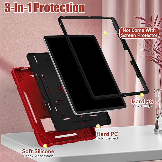 Grifobes Case for iPad Air 13-inch (M4/M3/M2) 2026/2025/2024, Heavy Duty Shockproof Rugged Protective Cover with Pencil Holder/Built-in Stand for i Pad Air 13" (Red+Black)