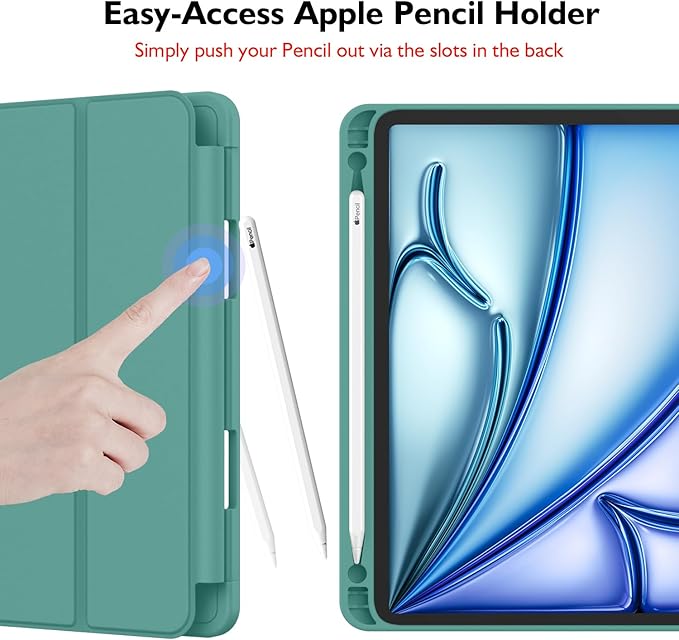 iMieet iPad Air 11 Inch Case M4/M3/M2(2026/2025/2024), iPad Air 5th/4th Generation Case 2022/2020 10.9 Inch with Pencil Holder,Trifold Stand Smart Case with Soft TPU Back(Forest Green)