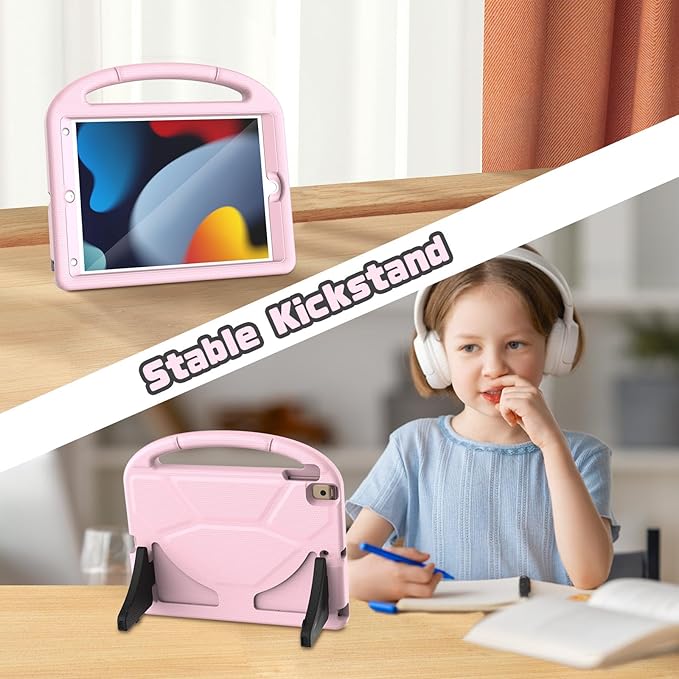 YIHE Kids Case for iPad 9th/8th/7th Generation, iPad Pro 10.5 & Air 3, Shockproof Protective Cover with Handle Stand & Screen Protector for 10.2/10.5 Inch iPads, Light Pink