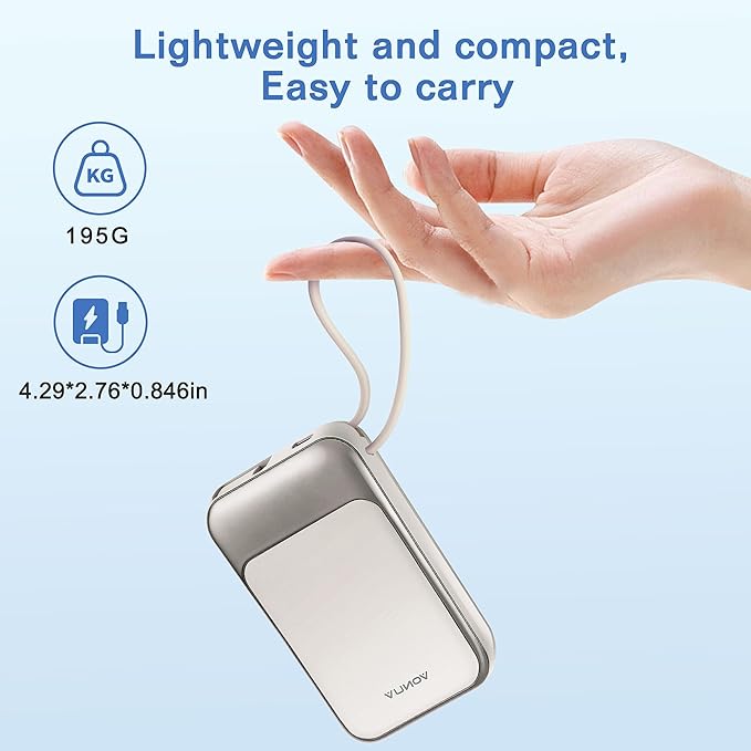 Magnetic Power Bank 10000mAh, Wireless Portable Charger with 15W Max Fast Charging & Built-in USB-C Cable, 22.5W PD LED Display Battery Pack Compatible with iPhone 17/16/15, Samsung Galaxy(white)