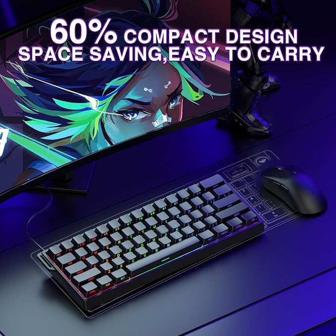 Aula WIN60 HE - 60% Mechanical Gaming Keyboard Wired, Magnetic Switch Hot Swappable, Adjustable Actuation Rapid Trigger Mode, 8000 Hz Polling Rate, RGB Small Keyboard 60 Percent Compact Design for PC