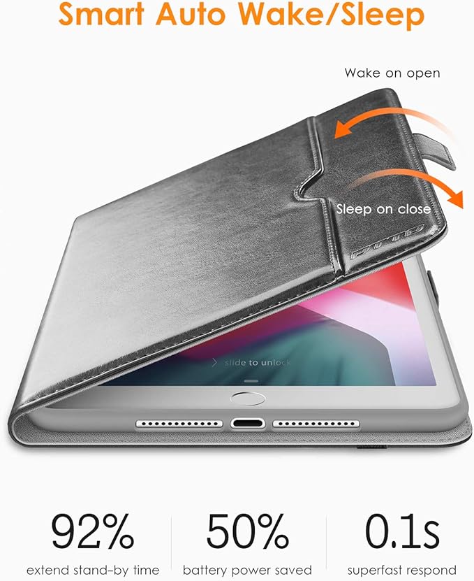 DTTO for iPad 9.7 Inch 5th/6th Generation 2018/2017 Case with Apple Pencil Holder, Premium Leather Folio Stand Cover Case for Apple iPad 9.7 inch, Also Fit iPad Pro 9.7/Air 2/Air - Gray